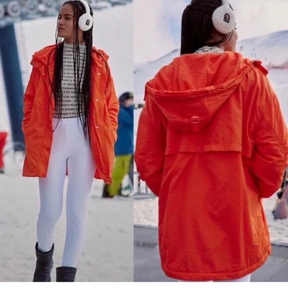 Free People Movement Searching For Something Parka Fleece Lined Orange Coat NWOT